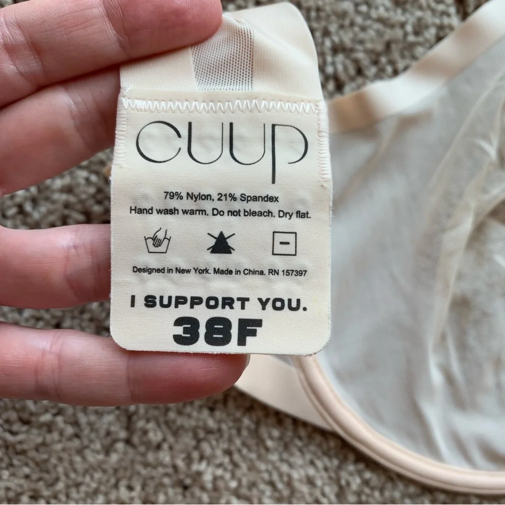 Cuup The Plunge Bra Size 38F Ivory Off White Sheer Mesh Underwire Adjustable - Picture 5 of 10